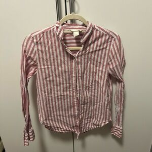 Pink and White Striped Button-Front Shirt